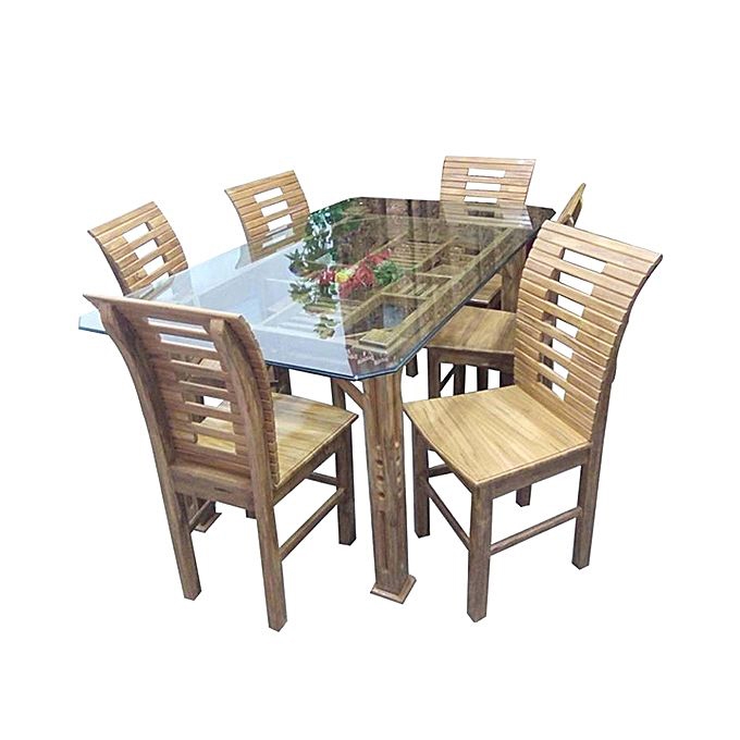 Nurjahan Furniture Malaysian Processed Wood Dining Set with 6 Chair DI 113