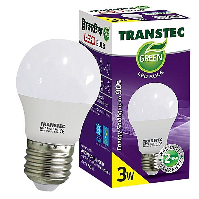 Transtec Green LED Bulb Cool Day Light Screw Type 3W
