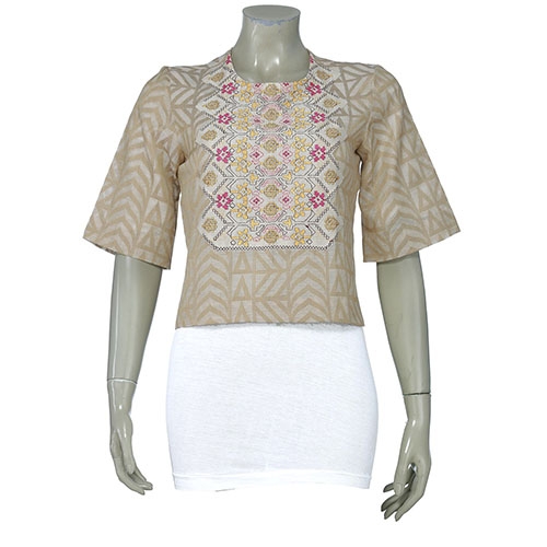 Aarong Beige Embroidered Mixed Silk Top