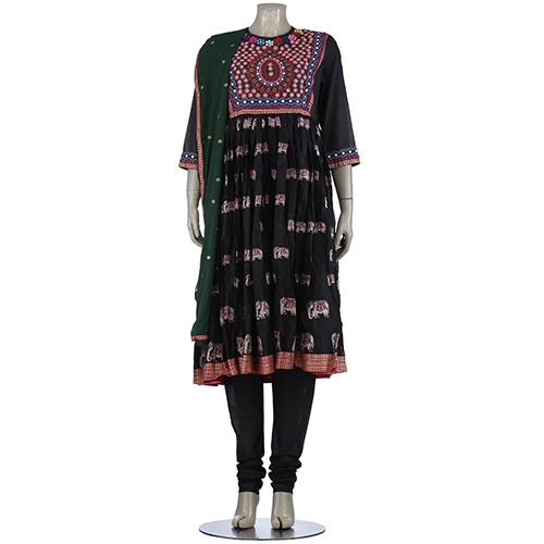 Aarong Black Printed and Embroidered Voile Shalwar Kameez
