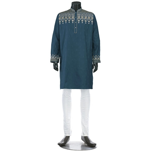 Aarong Blue Embroidered Cotton Panjabi