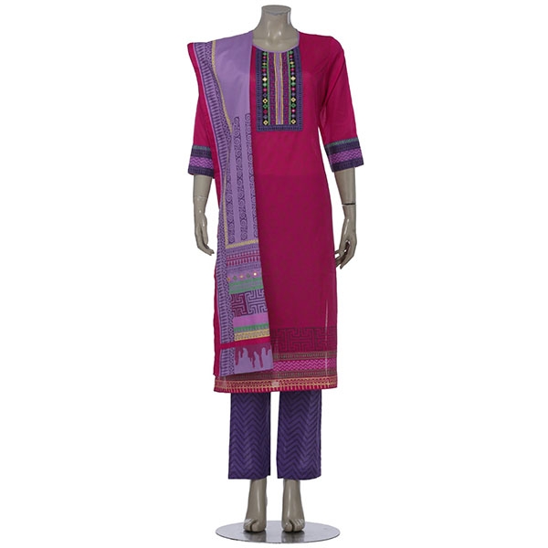 Aarong Deep Fuchsia and Purple Printed and Embroidered Voile Shalwar Kameez Set