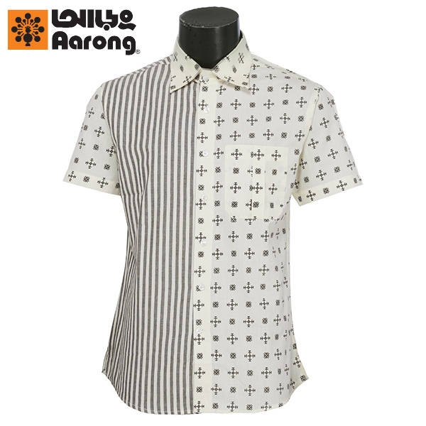 Aarong Ivory and Black Printed Fitted Cotton Shirt