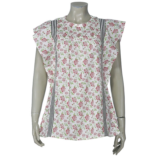 Aarong Ivory and Red Printed Voile Top