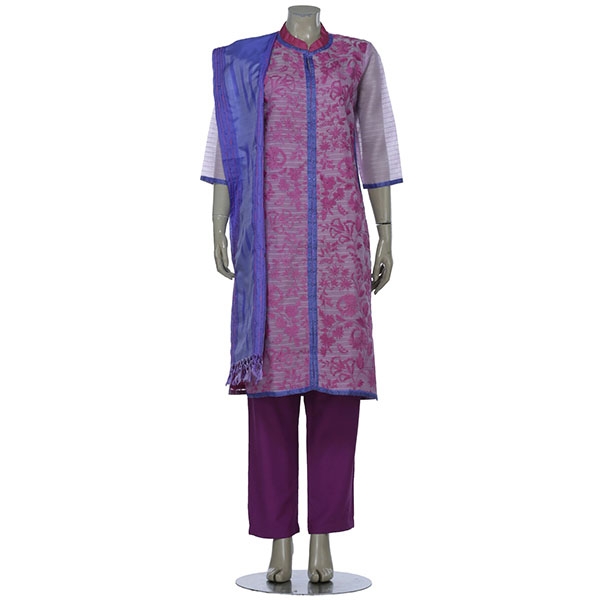 Aarong Lavender and Mauve Printed and Embroidered Muslin Shalwar Kameez Set