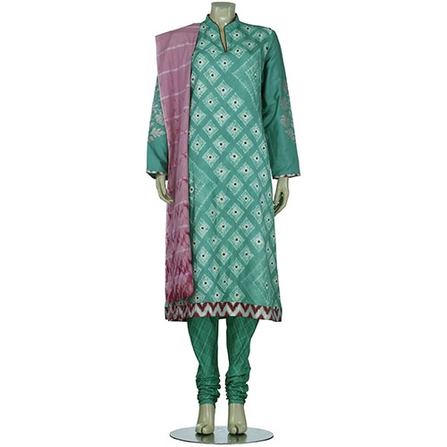 Aarong Mint Green Shibori Dyed and Printed Silk Shalwar Kameez