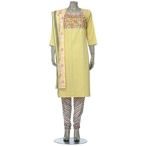 Aarong Yellow and Pink Embroidered Cotton Shalwar Kameez