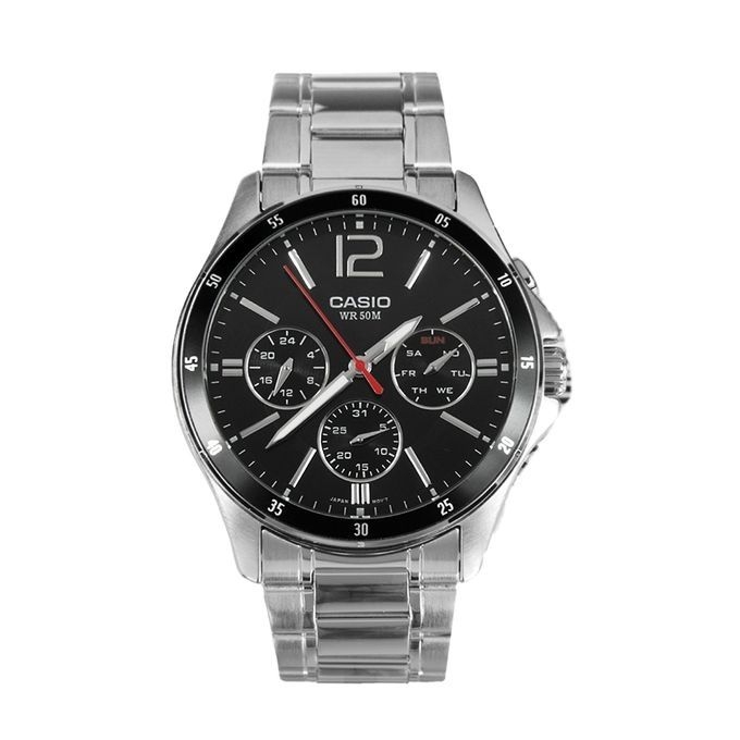 Casio Stainless Steel PU Leather Wrist Watch For Men MTP 1374D 1AVDF