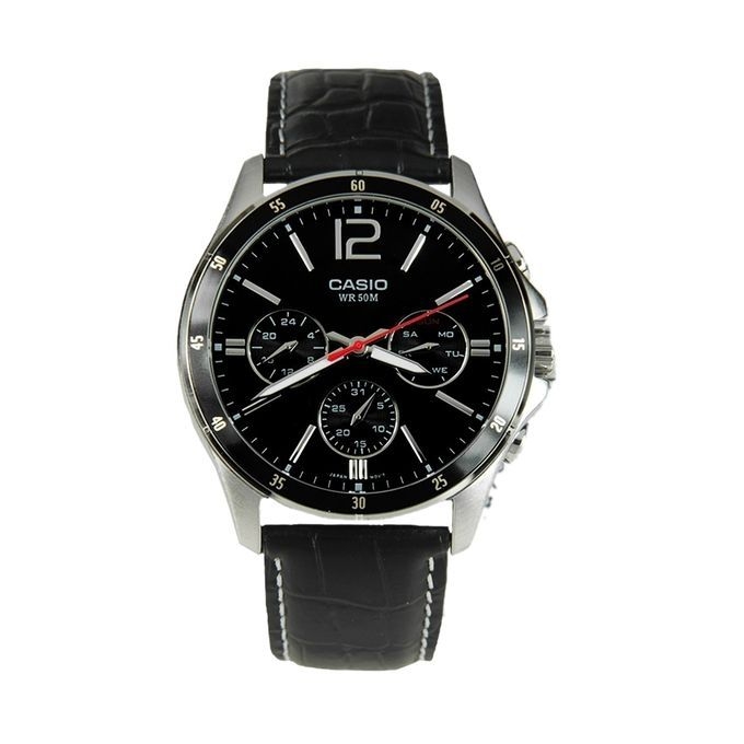 Casio Stainless Steel PU Leather Wrist Watch For Men MTP 1374L 1AVDF