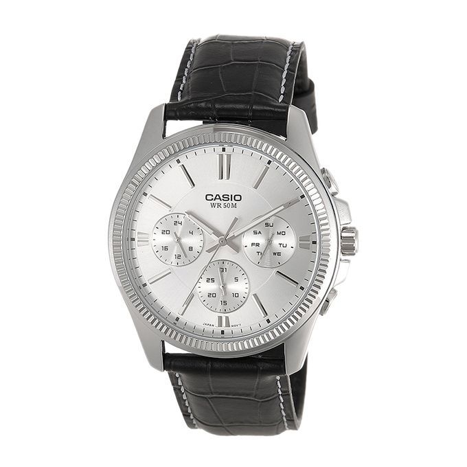 Casio Stainless Steel PU Leather Wrist Watch For Men MTP 1375L 7AV