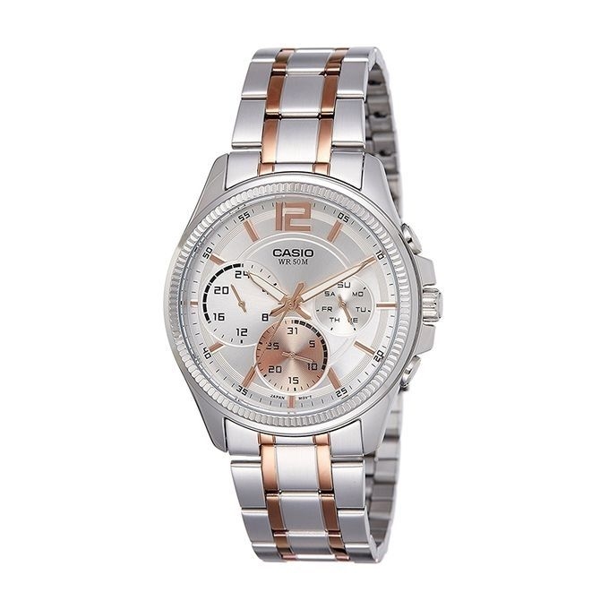Casio Stainless Steel Wrist Watch For Men MTP E305RG 7AVDF
