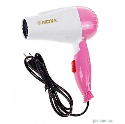 Nova Nv-1290 1000 Watt Foldable Hair Dryer-White and Pink