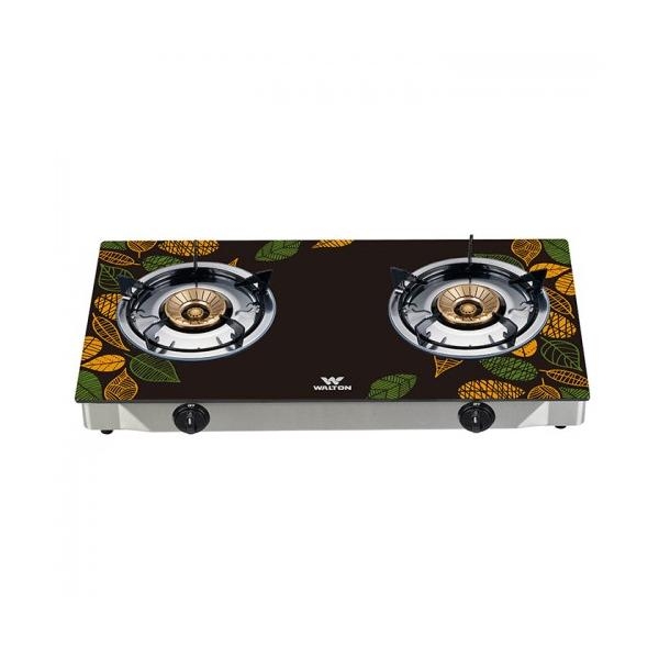 Walton Gas Stove Glass Top Double Burner WGS-GNS1 (NG) Leaf Sketch